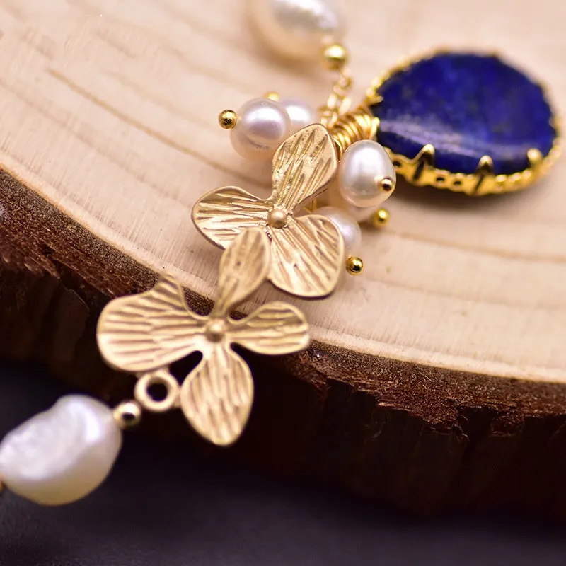 Handmade baroque pearl bracelet for women with white freshwater pearl inlay geometric design