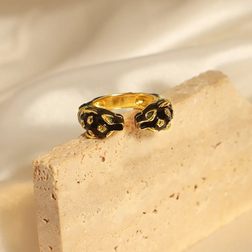 Women's black cheetah pattern open geometric ring size 7 copper electroplated