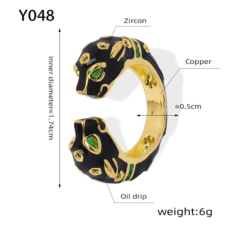 Women's black cheetah pattern open geometric ring size 7 copper electroplated
