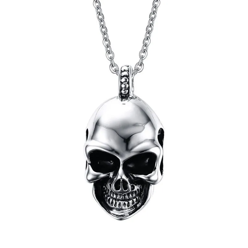 Unisex electroplated alloy skull pendant necklace with chain and leather rope options