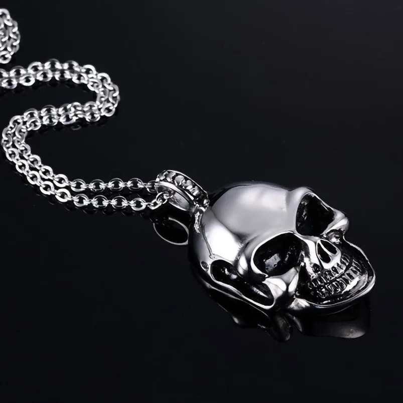 Unisex electroplated alloy skull pendant necklace with chain and leather rope options
