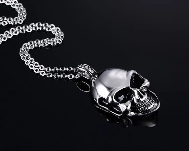 Unisex electroplated alloy skull pendant necklace with chain and leather rope options