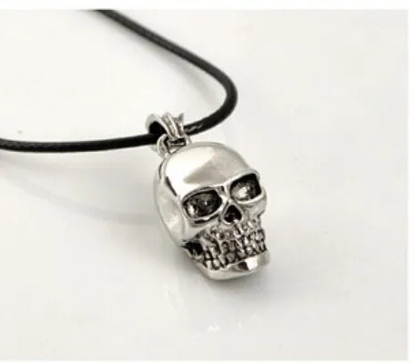 Unisex electroplated alloy skull pendant necklace with chain and leather rope options