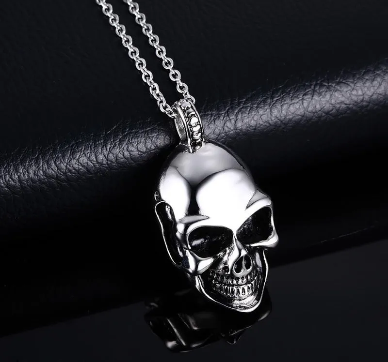 Unisex electroplated alloy skull pendant necklace with chain and leather rope options