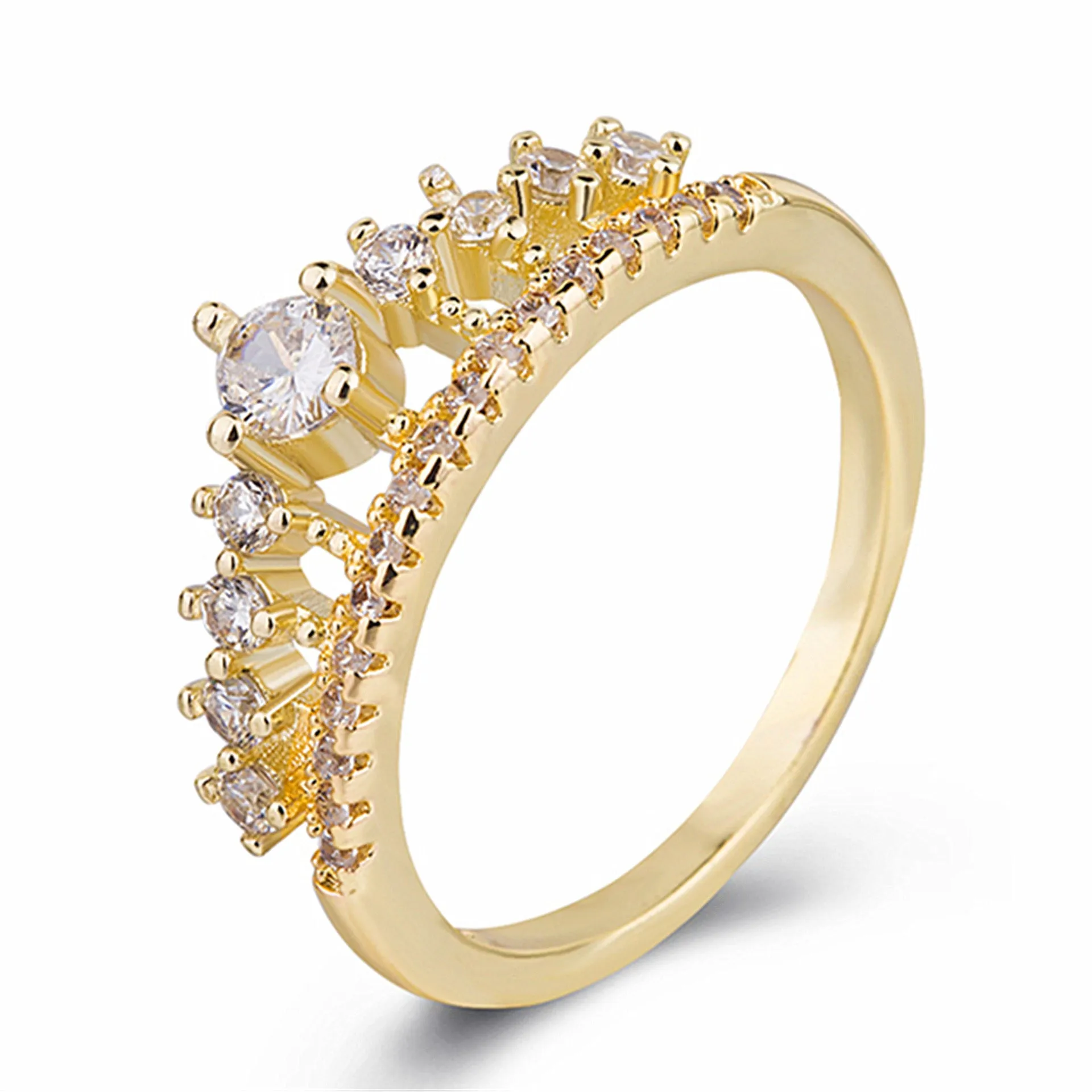 Gold micro-set crown ring with white gold inlay on copper base, unisex style