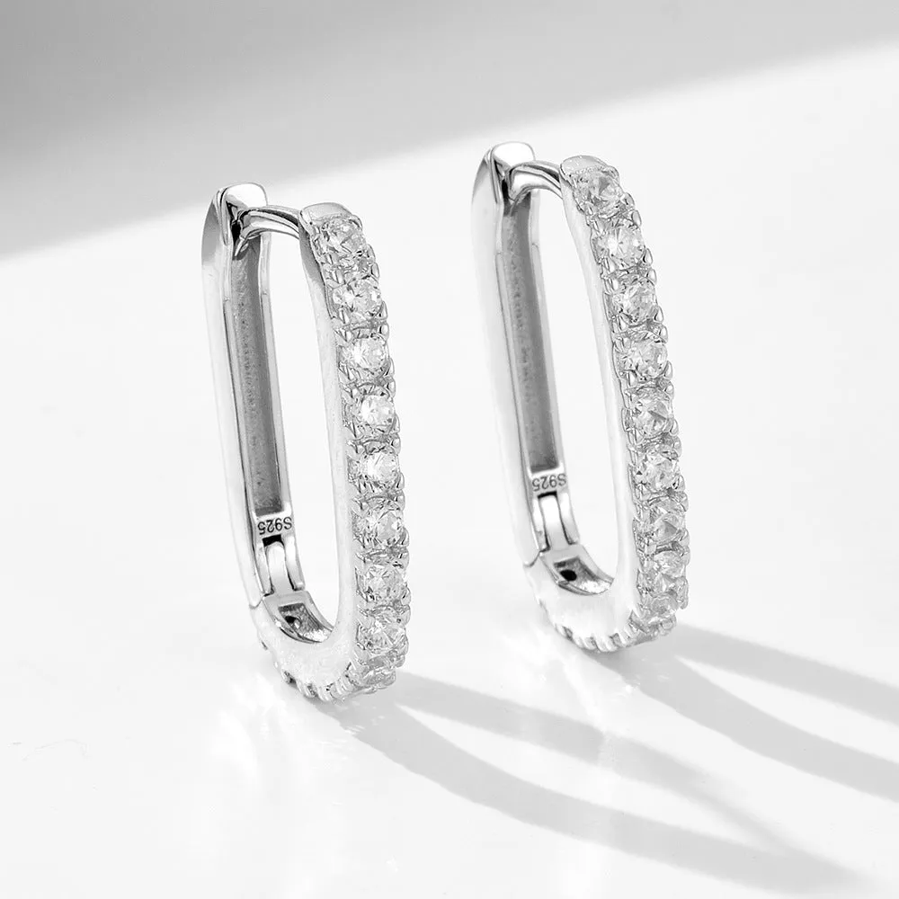 S925 sterling silver oval zircon ear clip studs in white or yellow with geometric design