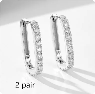 S925 sterling silver oval zircon ear clip studs in white or yellow with geometric design