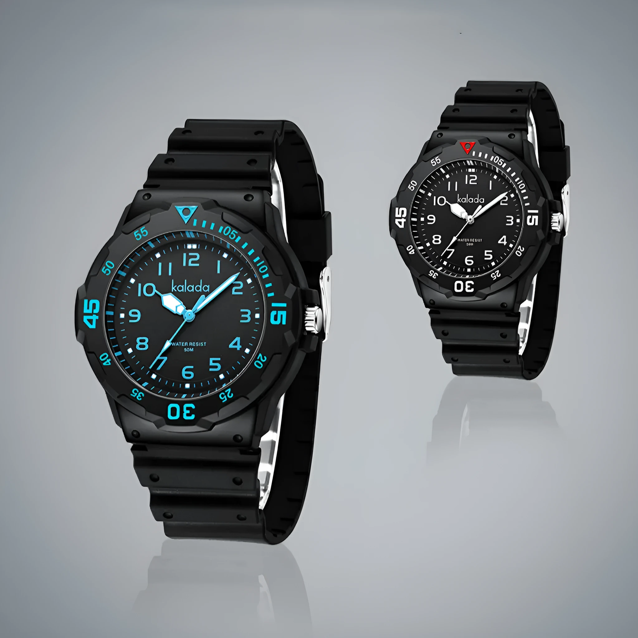 Men's sports luminous pointer quartz watch in black and green with date and week calendar display