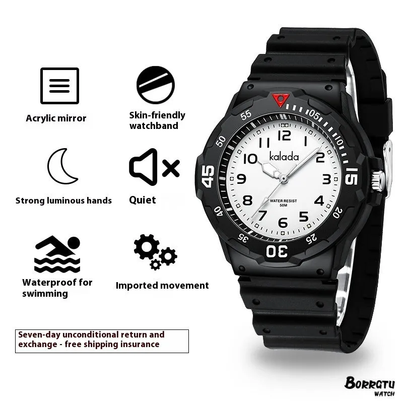 Men's sports luminous pointer quartz watch in black and green with date and week calendar display