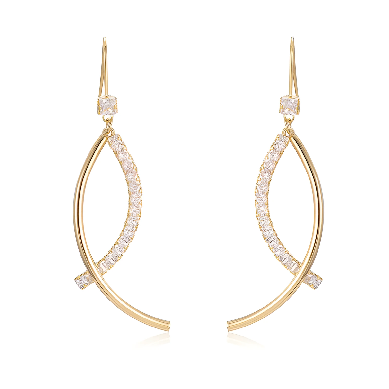 Pair of gold irregular geometric copper earrings on display