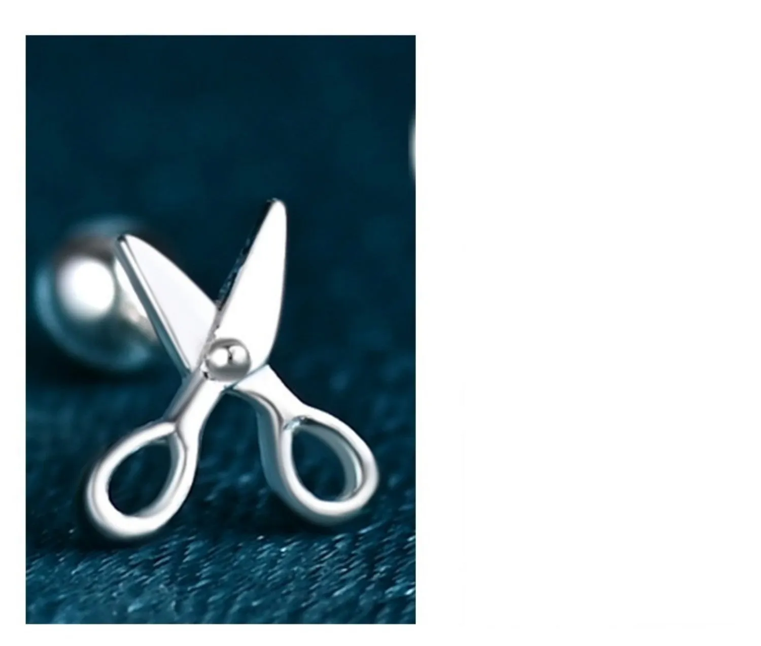 Pure silver ear nail earrings with screw closure and mini scissors screws detailing