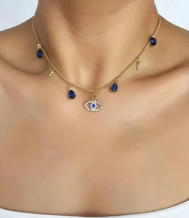 Gold plated Devil's Crystal necklace on alloy chain with electroplating finish, adjustable from 21-50cm