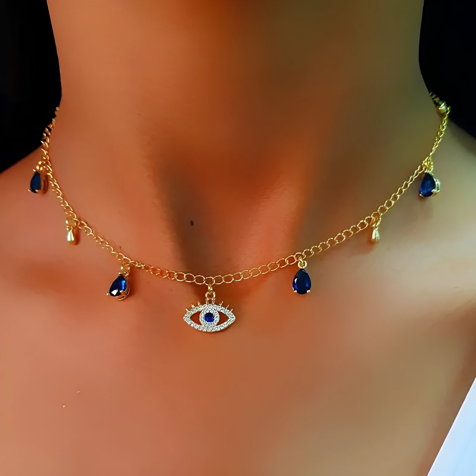Gold plated Devil's Crystal necklace on alloy chain with electroplating finish, adjustable from 21-50cm