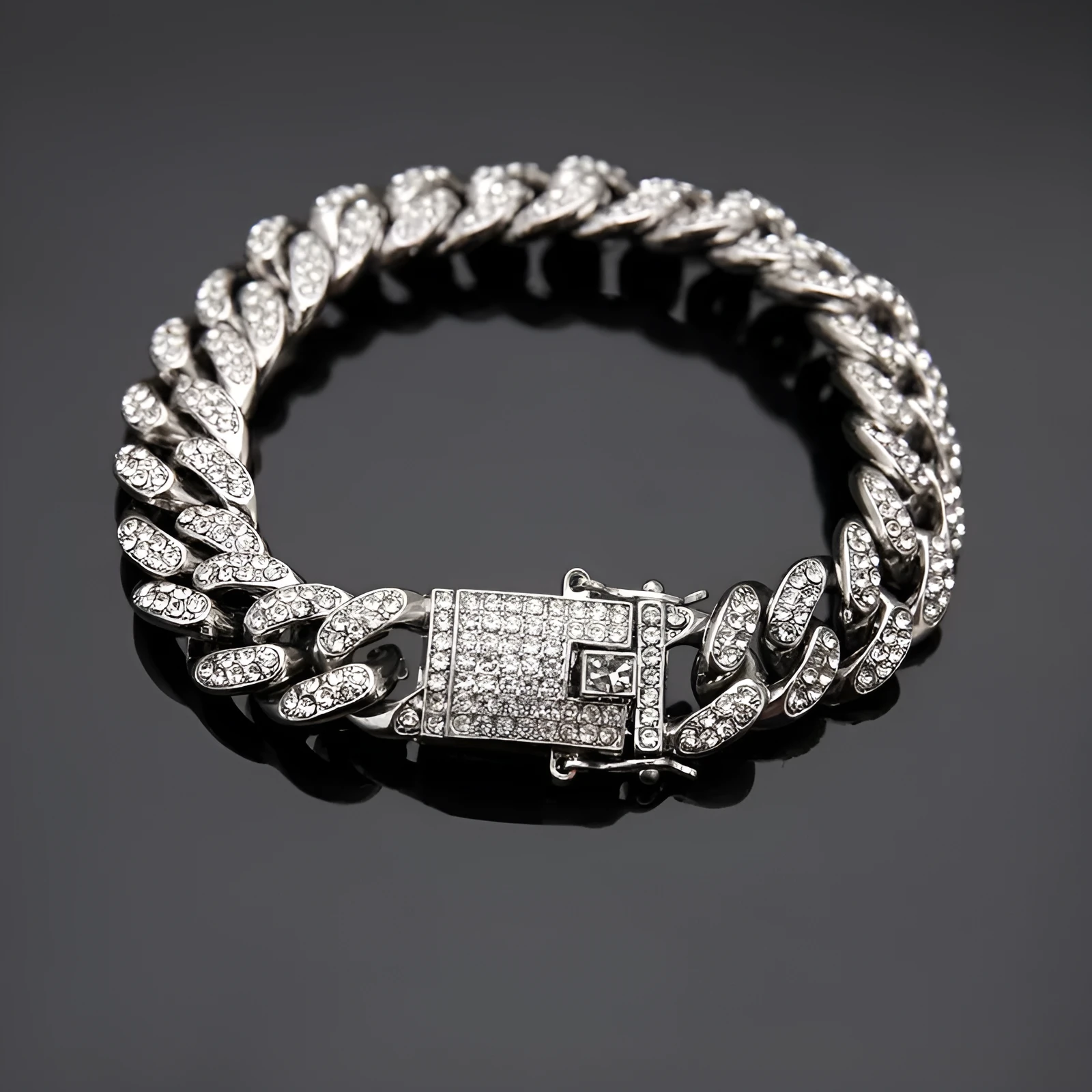 Cuban bracelet diamond link chain unisex hiphop jewellery alloy 21cm gold silver