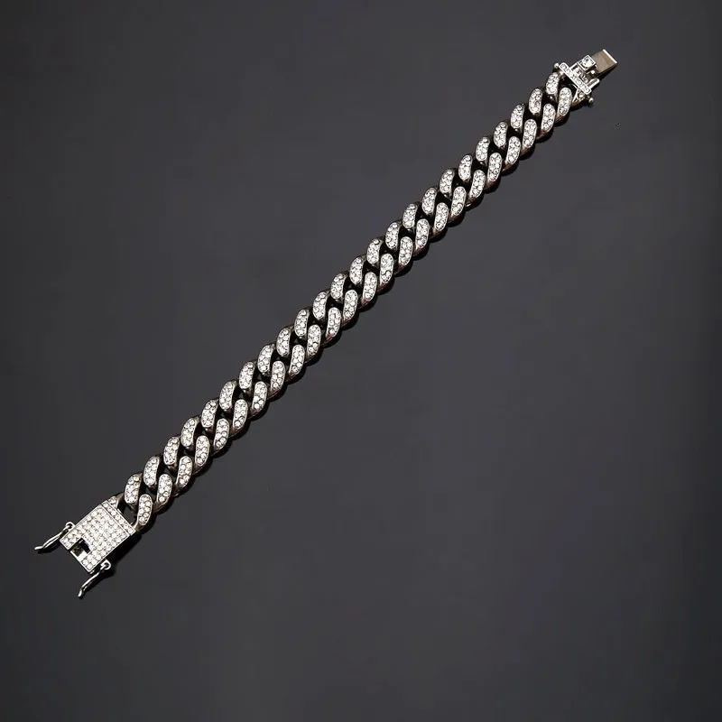 Cuban bracelet diamond link chain unisex hiphop jewellery alloy 21cm gold silver