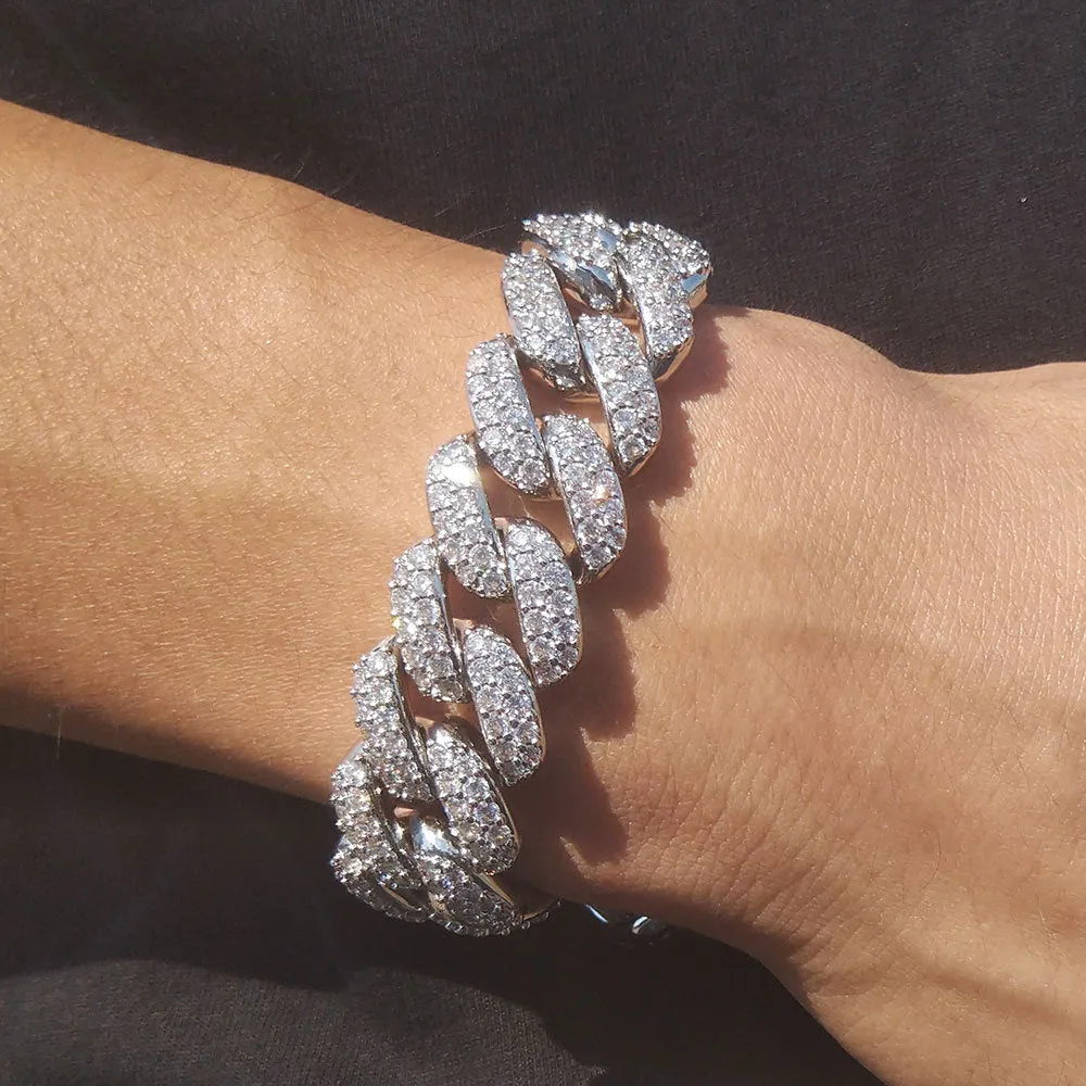 Cuban bracelet diamond link chain unisex hiphop jewellery alloy 21cm gold silver