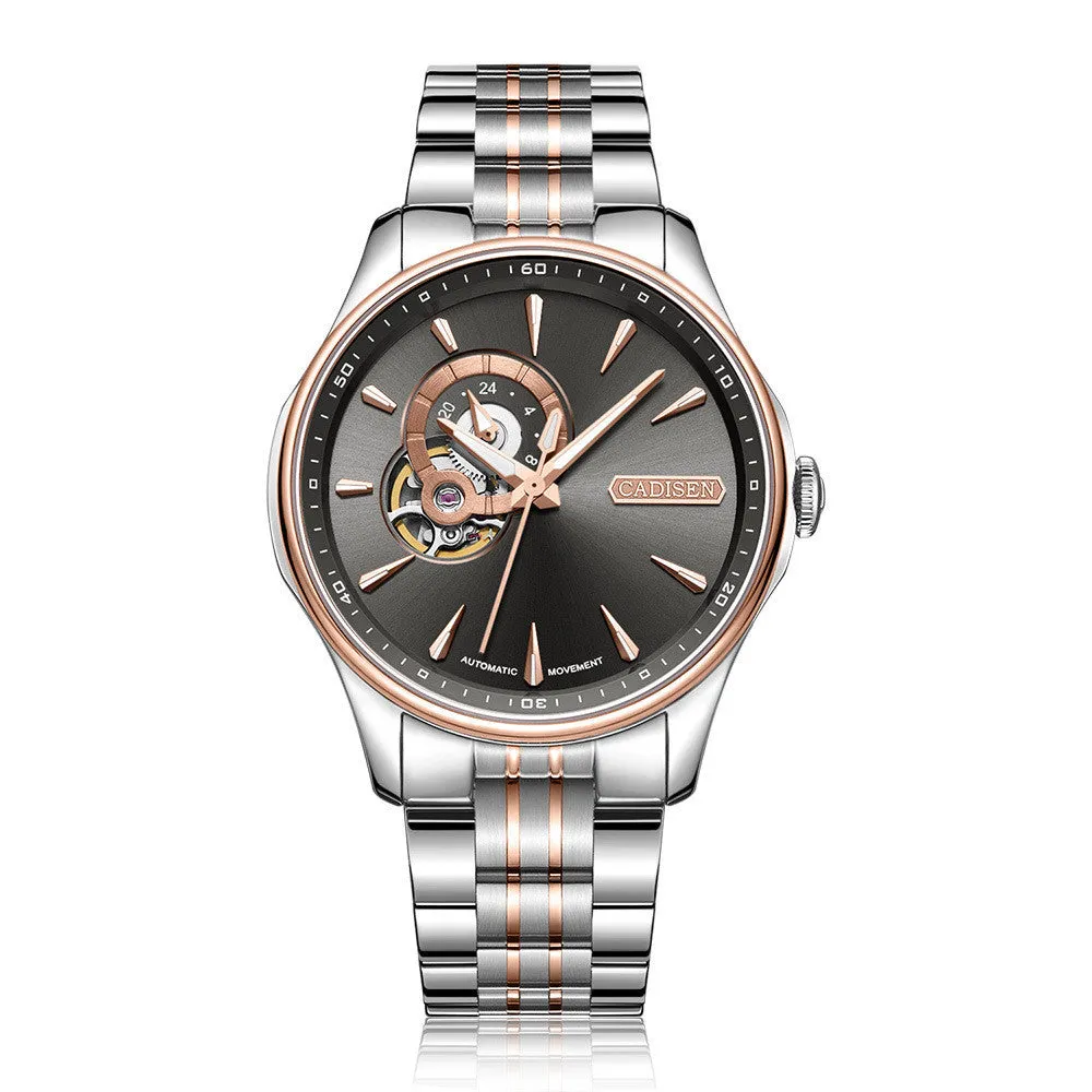 Business and leisure mechanical watch with 42mm dial, luminous display, and stainless steel strap