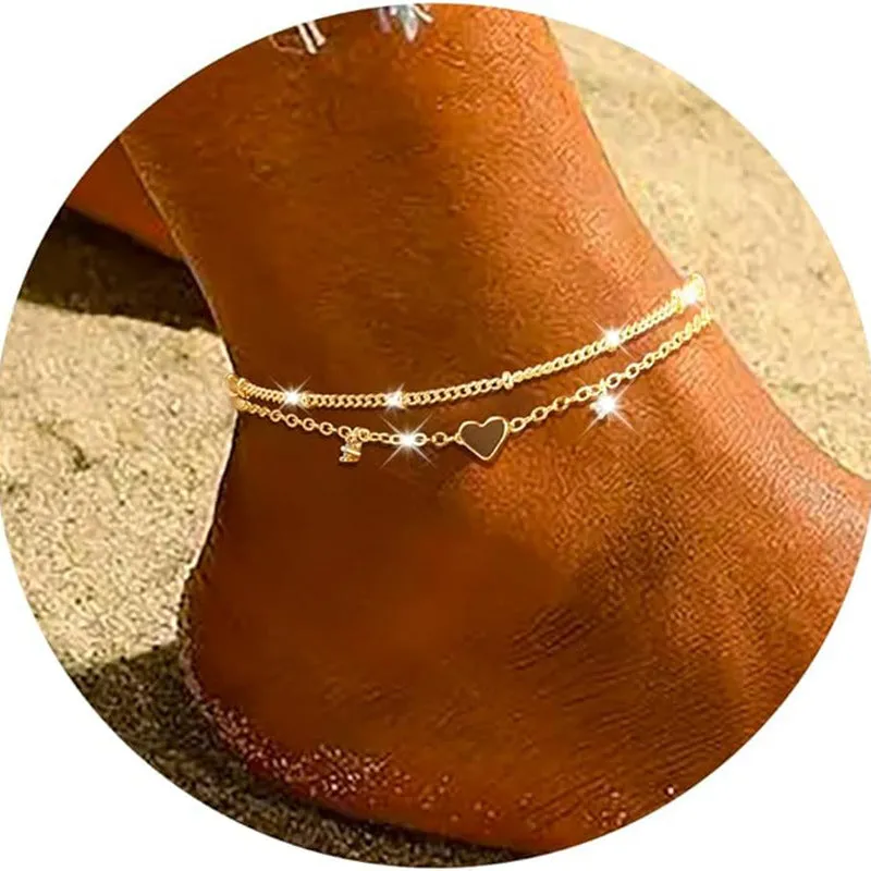 Heart-shaped zircon copper anklet in silver on display