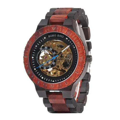 BOBO BIRD W-R05 brown automatic mechanical wood watch for men with 47.9mm wood bezel
