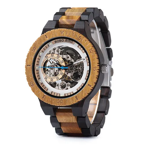 BOBO BIRD W-R05 brown automatic mechanical wood watch for men with 47.9mm wood bezel