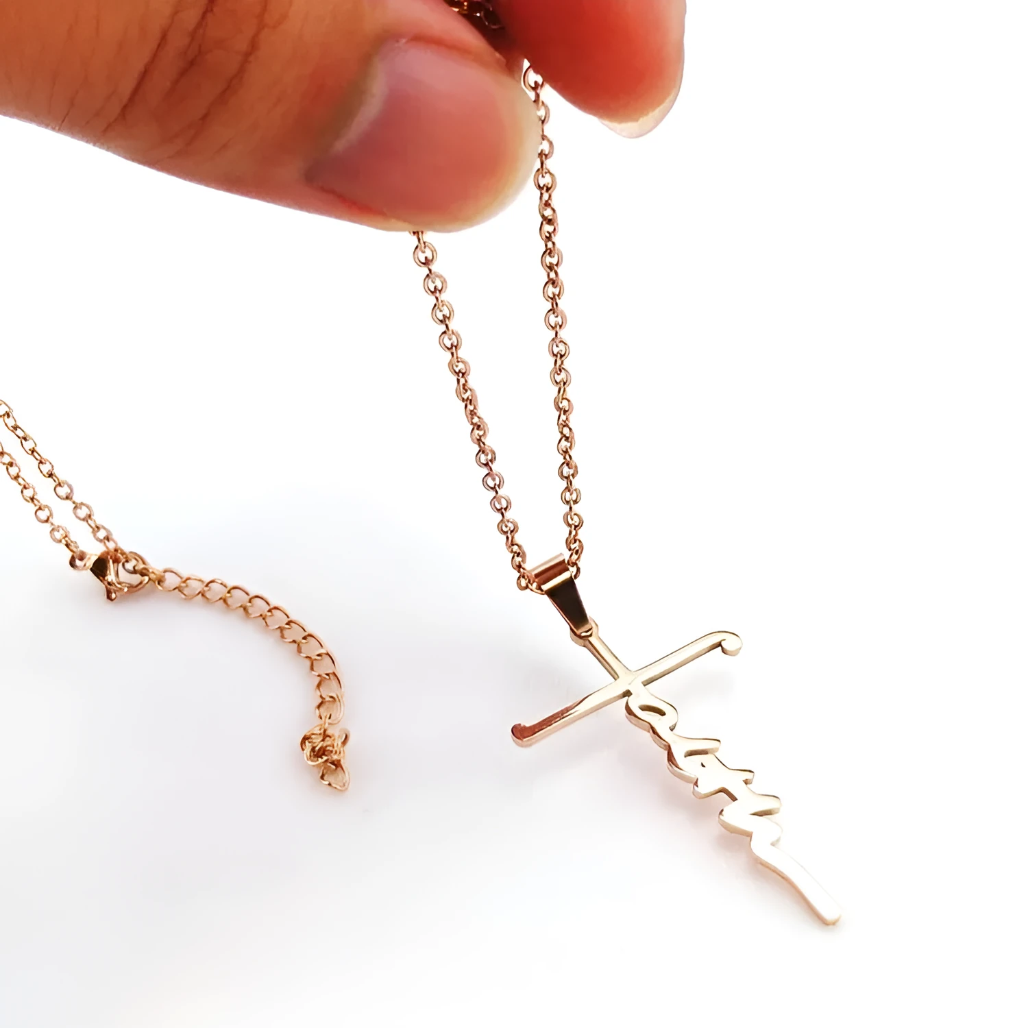 Titanium steel faith necklace with 4.5cm pendant on 45cm chain with extension in steel colour