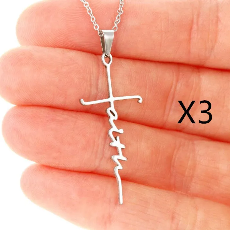 Titanium steel faith necklace with 4.5cm pendant on 45cm chain with extension in steel colour