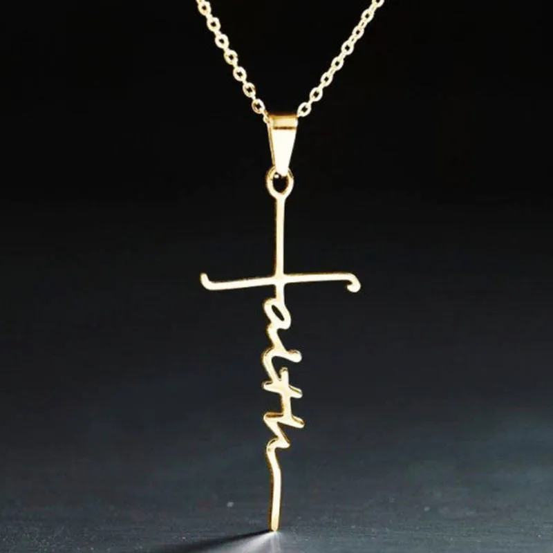 Titanium steel faith necklace with 4.5cm pendant on 45cm chain with extension in steel colour