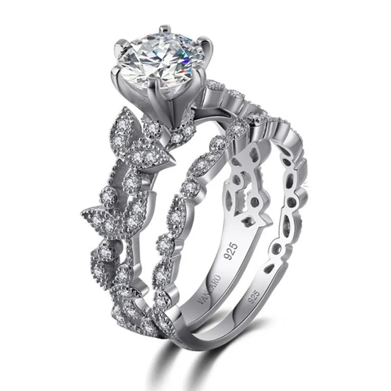 Tree leaf diamond engagement ring with round princess set diamond