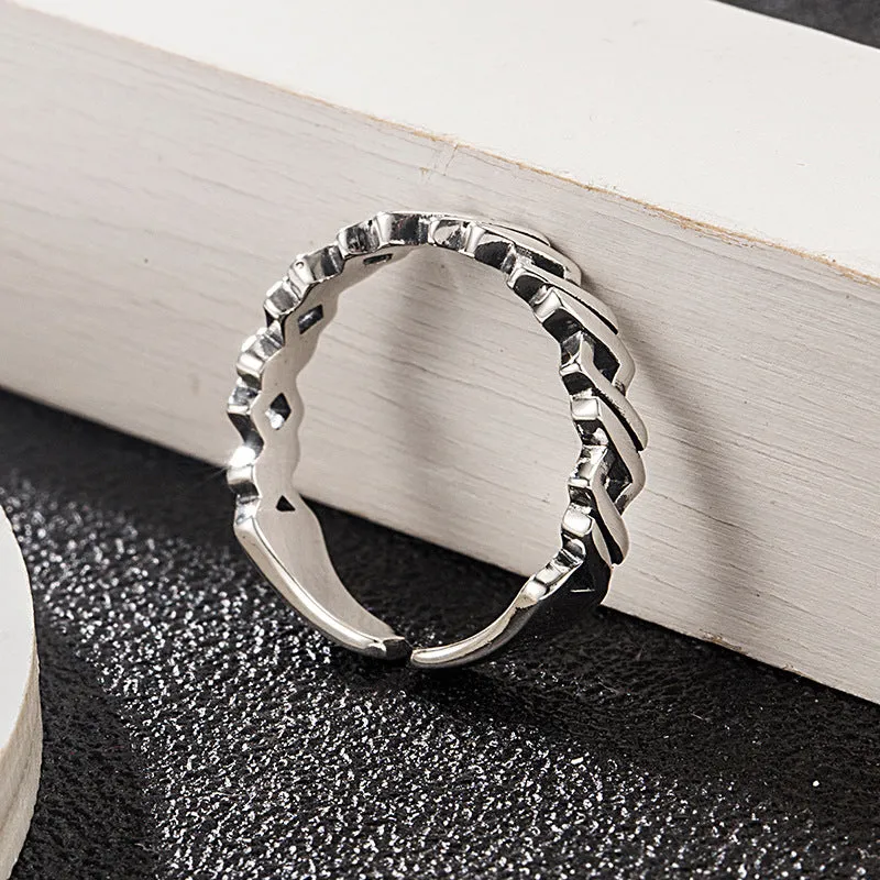 925 silver winding braided adjustable hip hop ring with geometric design silver colour
