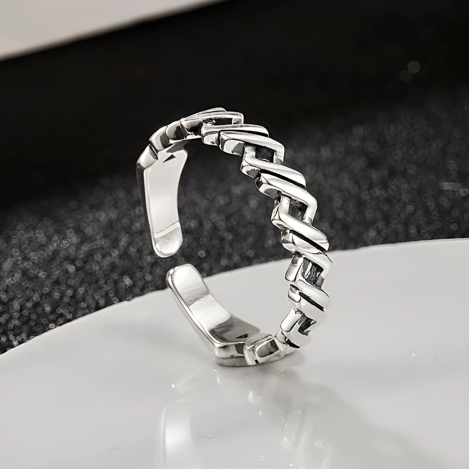 925 silver winding braided adjustable hip hop ring with geometric design silver colour