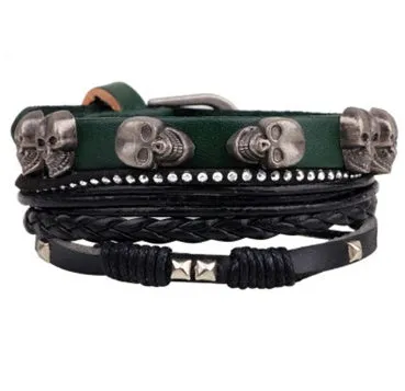 Men's fashion beaded leather bracelet with anchor charm and channel setting, easy hook closure