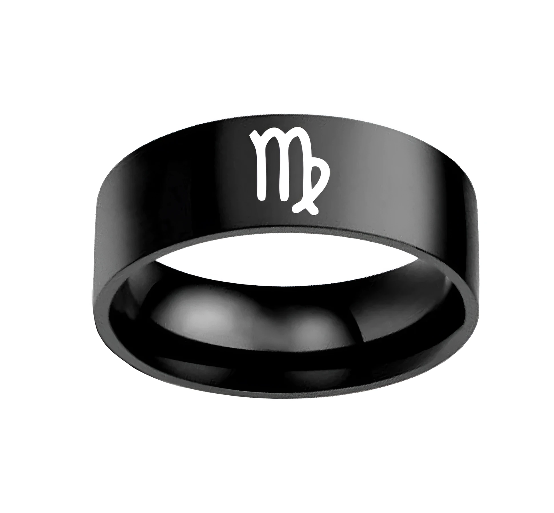 Stainless steel twelve constellation ring on display showing 8MM width band