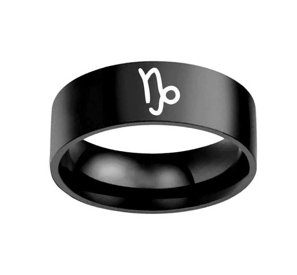 Stainless steel twelve constellation ring on display showing 8MM width band