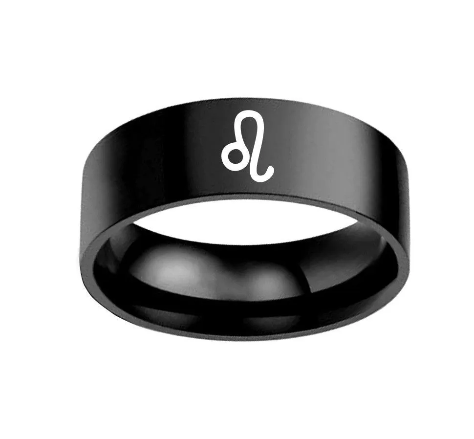 Stainless steel twelve constellation ring on display showing 8MM width band