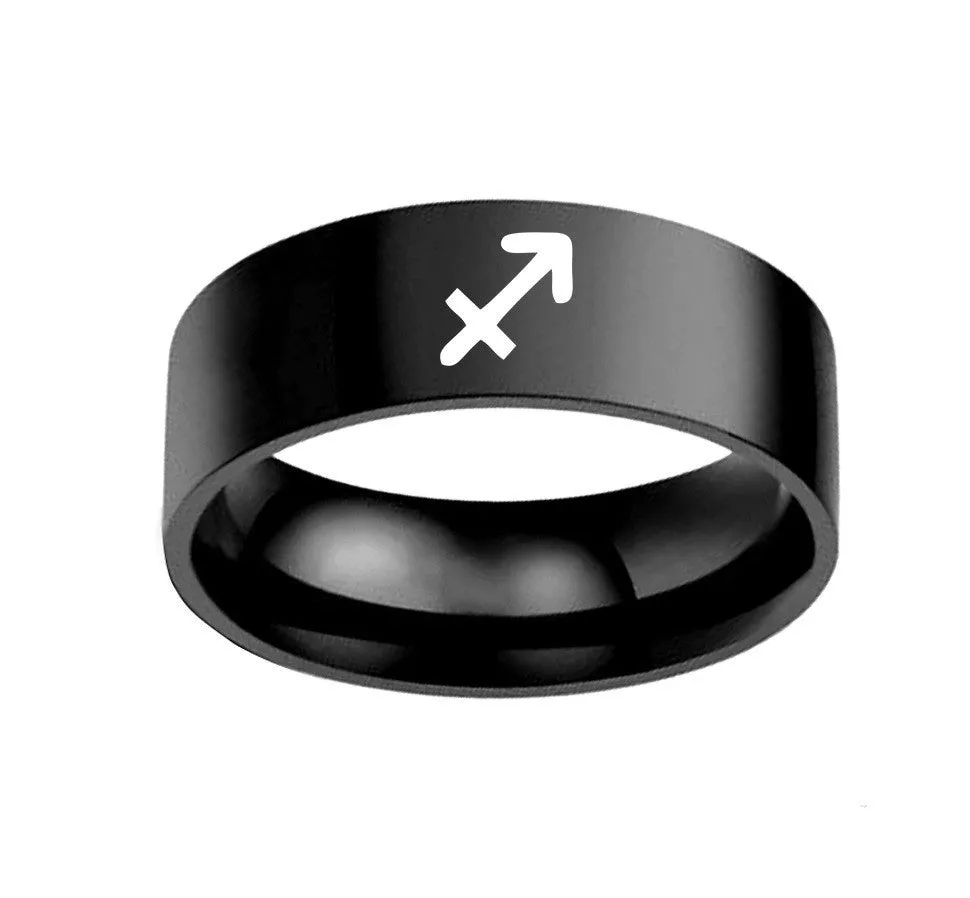 Stainless steel twelve constellation ring on display showing 8MM width band
