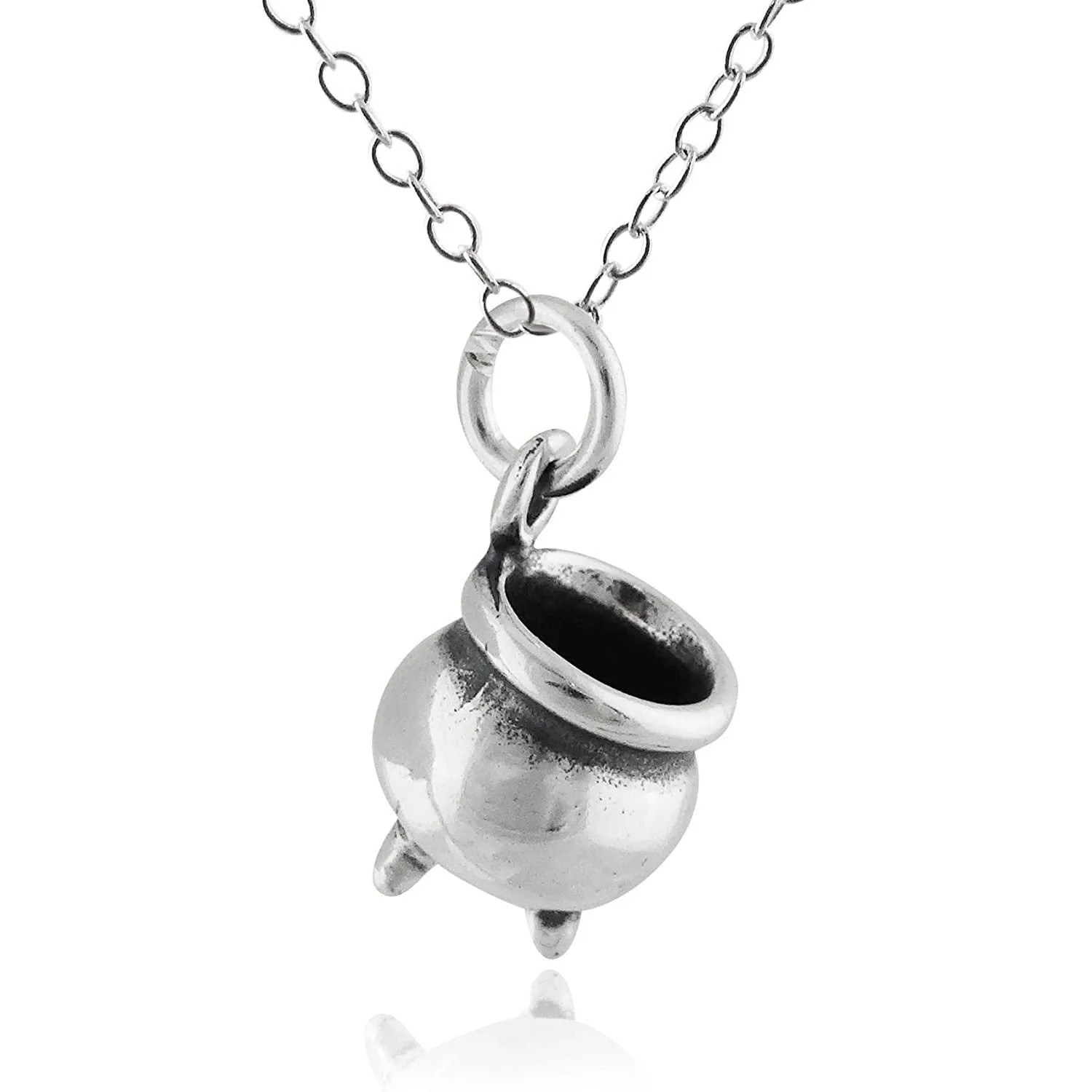 Silver Halloween wizard pendant necklace with witchs cauldron shape and 60cm chain