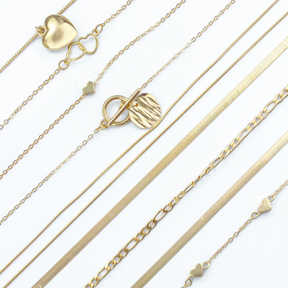 Gold electroplated women's necklace set with 10 pieces and adjustable snake bones chain