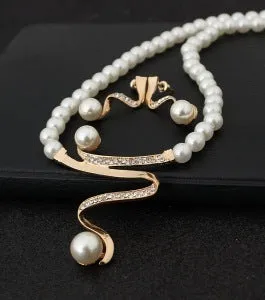 European fashion crystal pearl necklace earrings set for bride wedding wholesale CMT058