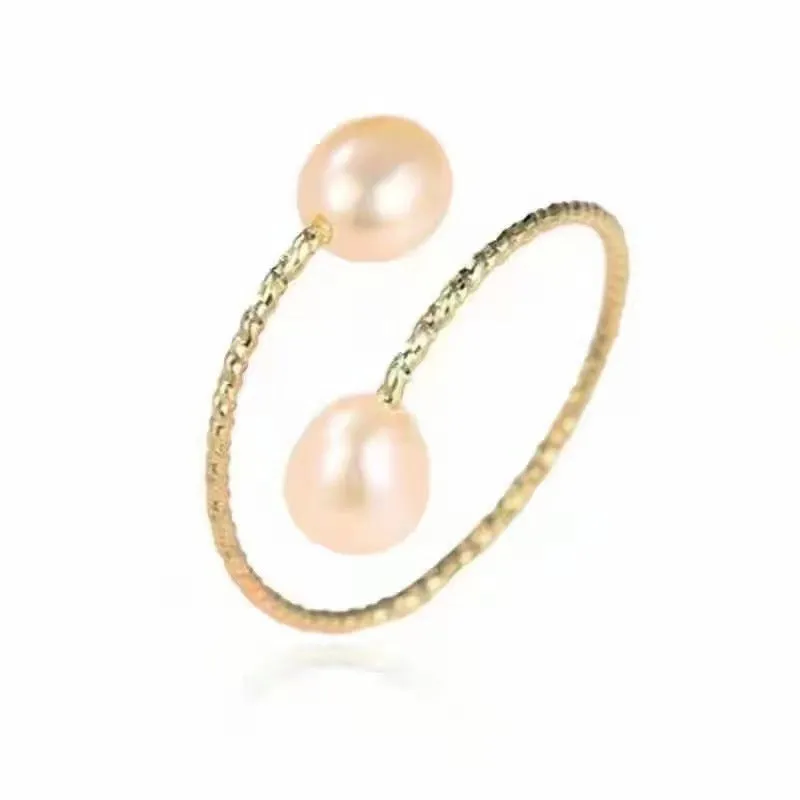 18k gold pearl elastic ring Au750 with white pearl inlay, adjustable band, women's jewellery