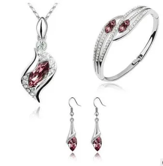 Angel Elf three-piece Austria crystal alloy jewellery set with earrings necklace bracelet on display