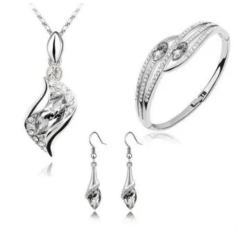 Angel Elf three-piece Austria crystal alloy jewellery set with earrings necklace bracelet on display