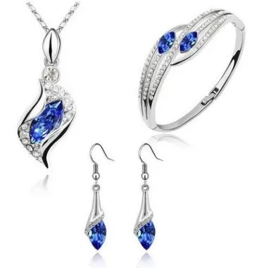 Angel Elf three-piece Austria crystal alloy jewellery set with earrings necklace bracelet on display