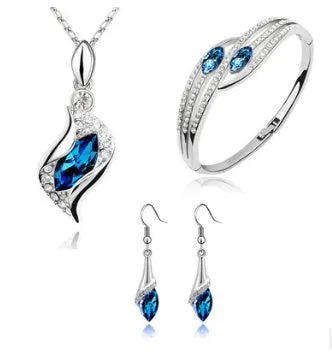 Angel Elf three-piece Austria crystal alloy jewellery set with earrings necklace bracelet on display