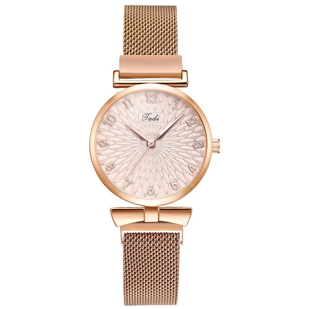 GAIETY ladies quartz watch with round alloy case and textile strap on wrist