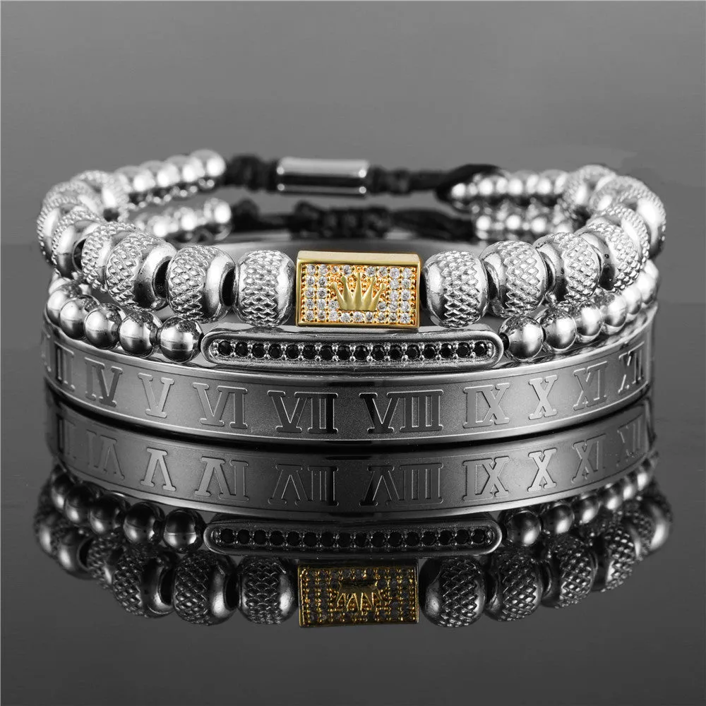 Vintage crown braided bracelet in titanium steel, gold colour option