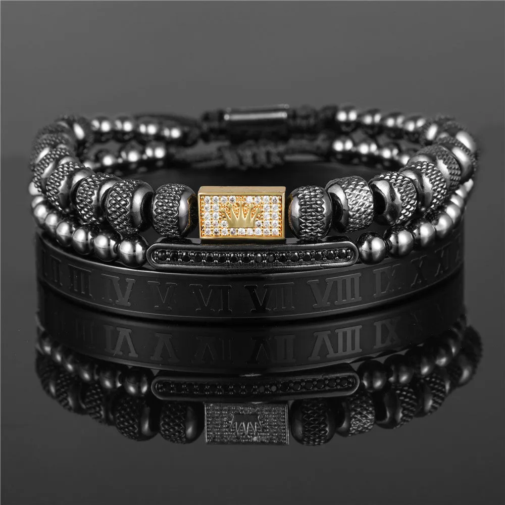 Vintage crown braided bracelet in titanium steel, gold colour option