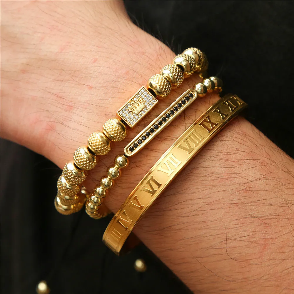 Vintage crown braided bracelet in titanium steel, gold colour option