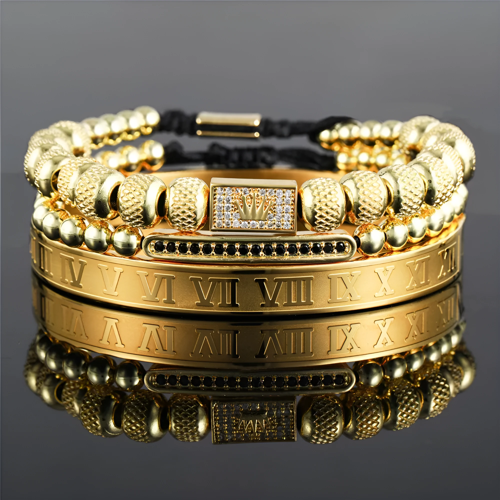 Vintage crown braided bracelet in titanium steel, gold colour option