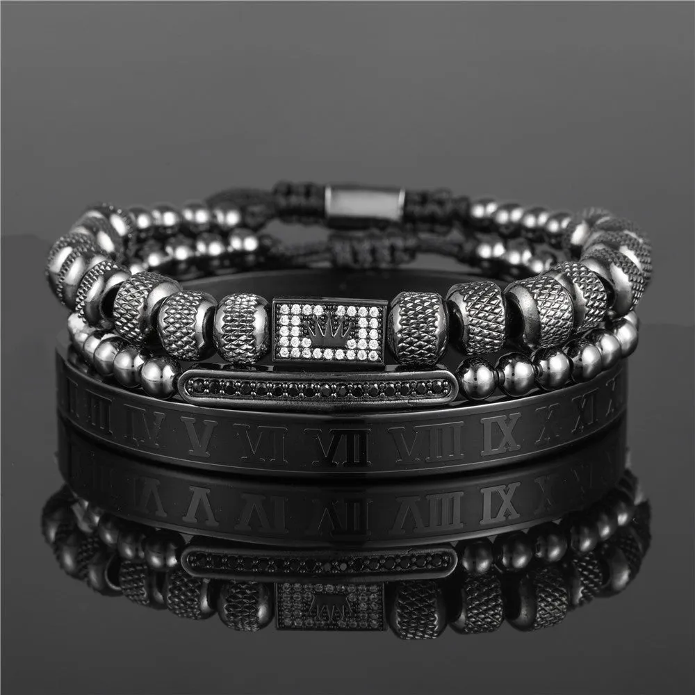 Vintage crown braided bracelet in titanium steel, gold colour option