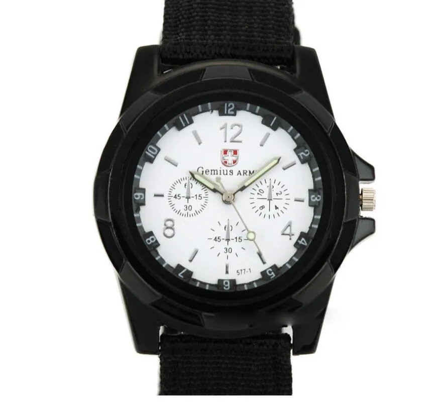 Cloth belt woven military quartz watch with 40.5mm round alloy case and textile strap, available in multiple colours